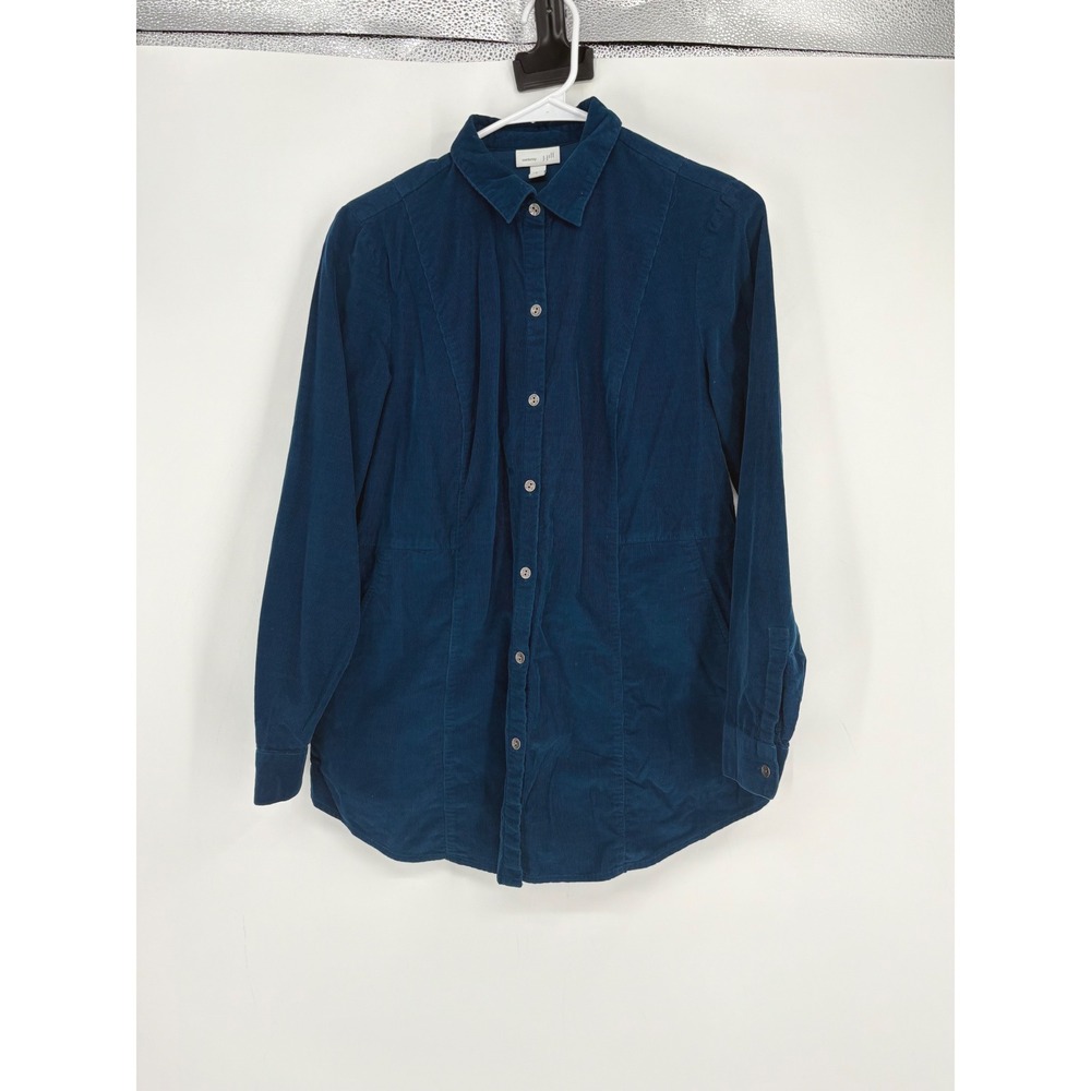 J. Jill Shirt Womens S Teal Blue Corduroy Button Down Tunic Long Sleeve‎ Pockets
